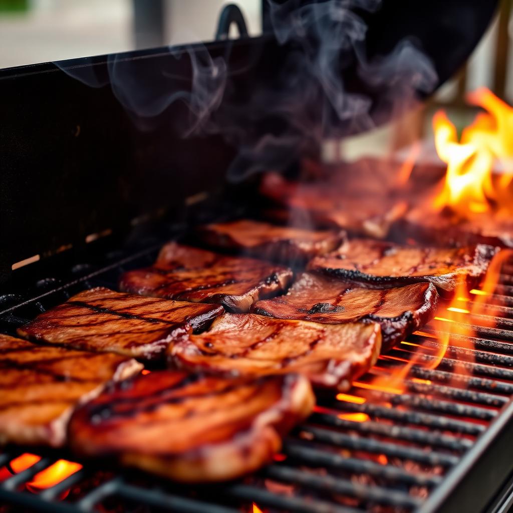 Carne grelhando na churrasqueira